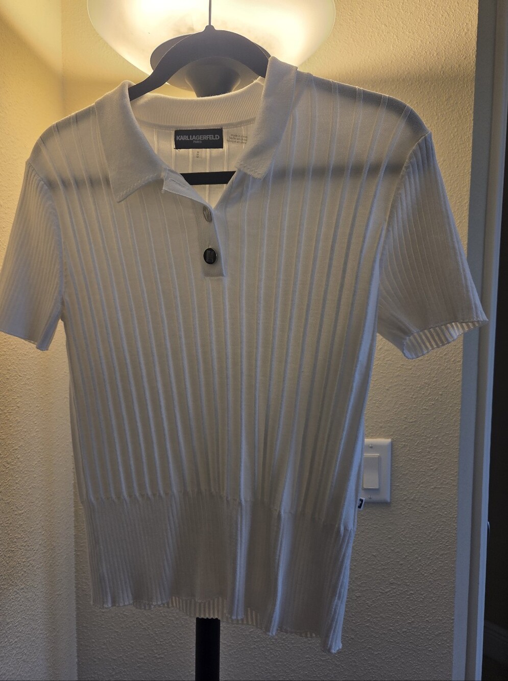 Karl Lagerfeld White Short-Sleeve Ribbed Polo
